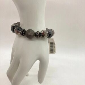 Fashion Beaded Stretch Bracelet Gray Gunmetal Faceted Textured Beads NEW